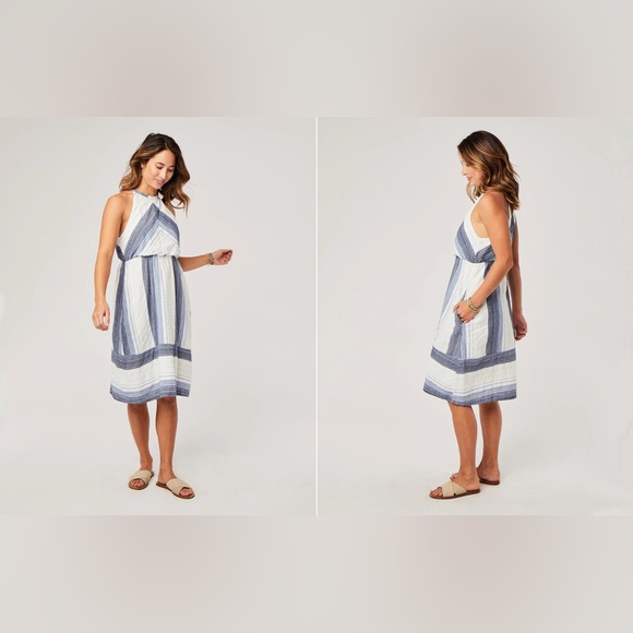 Carve Designs Mable Dress - Blue and White Striped Halter - Picture 2 of 7